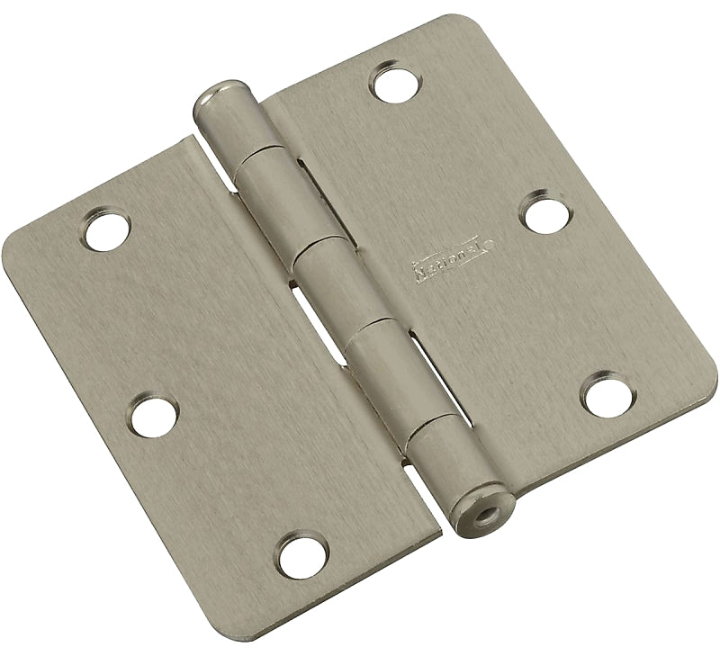 National Hardware N830-327 Door Hinge, 3-1/2 in H Door Leaf, 3-1/2 in L, Cold Rolled Steel, Satin Nickel