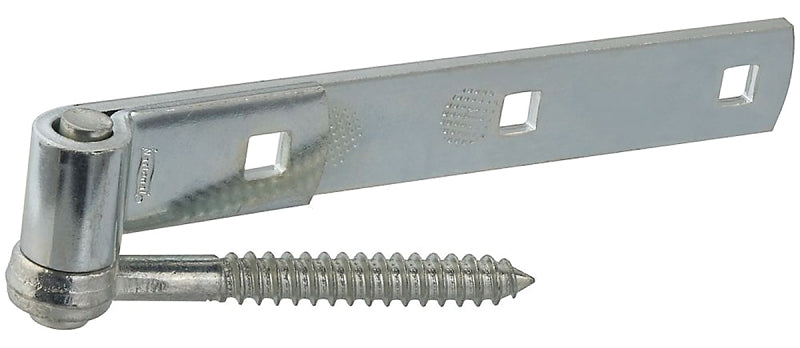 National Hardware N129-767 Hook/Strap Hinge, 0.22 in Thick Leaf, 12 in L x 1-1/4 in W, Steel, Zinc, Screw Mounting
