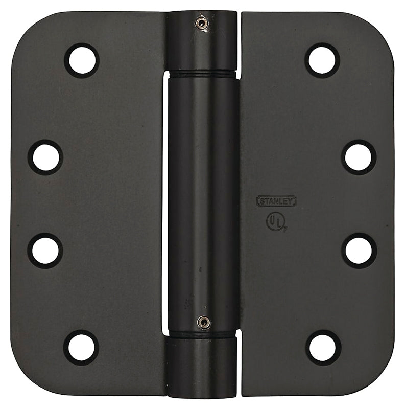 National Hardware N351-015 Spring Hinge, 4 in L, Steel, Oil-Rubbed Bronze, 8-Mounting Hole, 37 lb