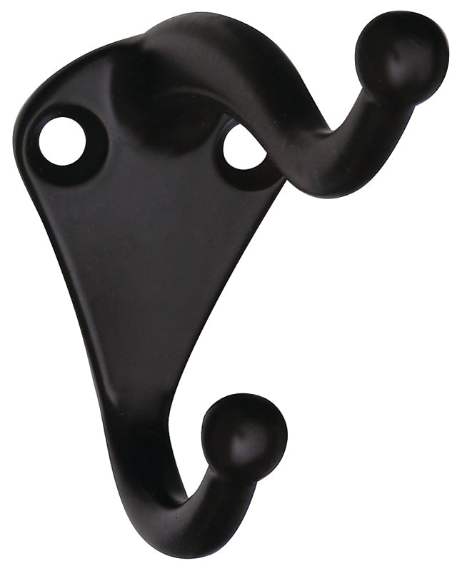 National Hardware V160 Series N330-761 Coat and Hat Hook, 35 lb, 2 -Hook, Zinc, Oil-Rubbed Bronze