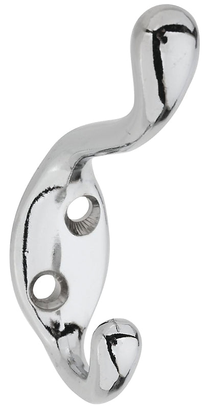 National Hardware V166 Series N273-516 Coat and Hat Hook, 75 lb, 2-Hook, Zinc, Chrome