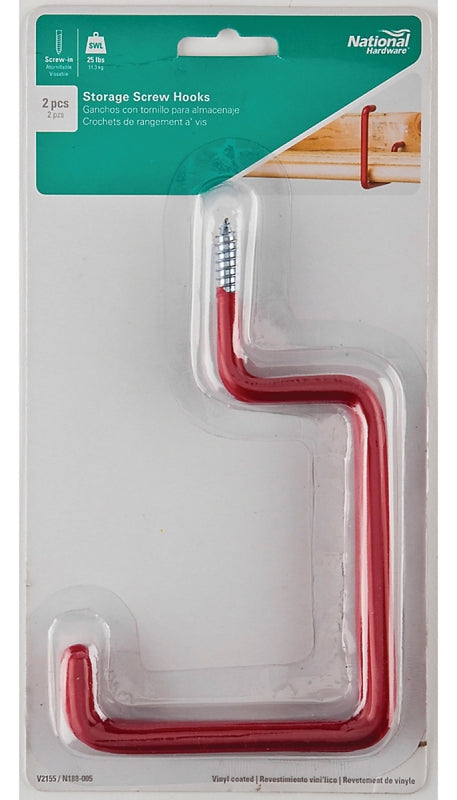 National Hardware V2155 Series N188-005 Storage Screw Hook, 15 lb, Steel, Red