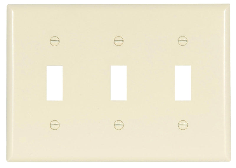 Eaton 2141LA-BOX Wallplate, 4-1/2 in L, 3-3/8 in W, 3-Gang, Thermoset, Light Almond, High-Gloss