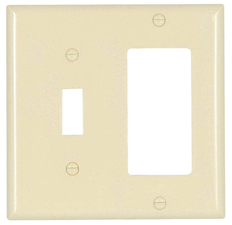Eaton Wiring Devices 2153LA-BOX Combination Wallplate, 4-1/2 in L, 4-9/16 in W, Standard, 2-Gang, Thermoset, High-Gloss