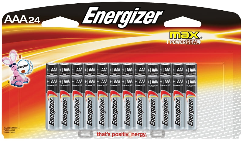 Energizer E92BP-24 Battery, 1.5 V Battery, 1250 mAh, AAA Battery, Alkaline, Manganese Dioxide, Zinc, 24/PK