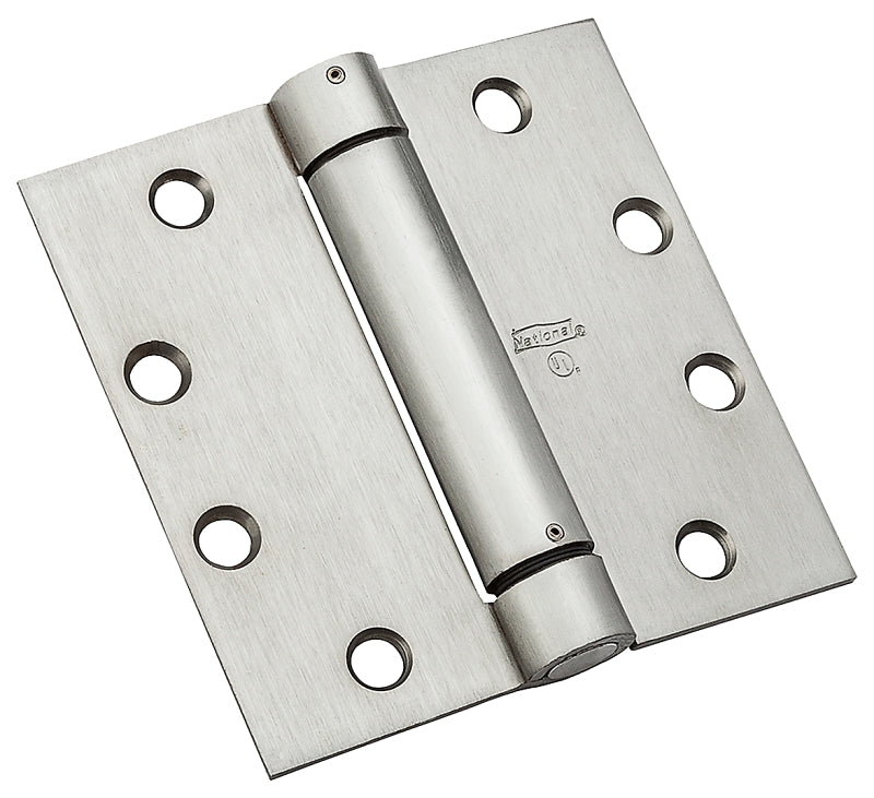 National Hardware N236-012 Spring Hinge, 4-1/2 in H Door Leaf, 4-1/2 in H Frame Leaf, Steel, Satin Chrome, 50 lb