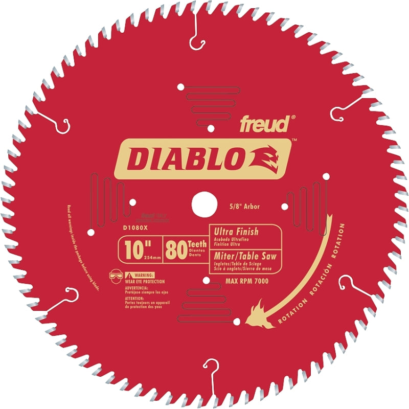 Diablo D1080X Circular Saw Blade, 10 in Dia, 5/8 in Arbor, 80-Teeth, Carbide Cutting Edge, Super Thin Kerf Teeth