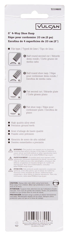 Vulcan JL-RS-8-4 Rasp Shoe, Half-Circle Profile, 4-Way Pattern, 7-3/4 in L Blade, 7/8 in W Blade