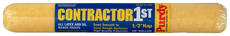 Purdy Contractor 1st 144688183 Roller Cover, 1/2 in Thick Nap, 18 in L, Polyester Cover
