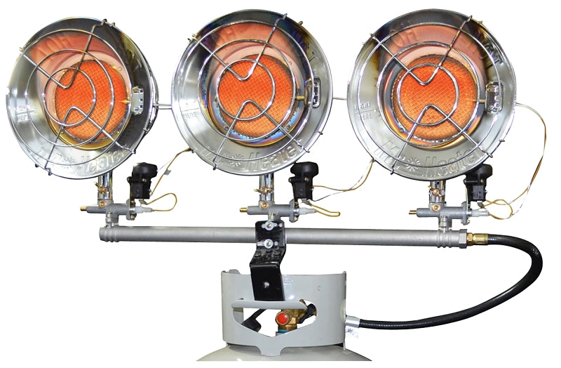 Mr. Heater F242915 Triple Tank Top Heater, 20 lb Fuel Tank, Propane, 10,000 to 45,000 Btu, Silver