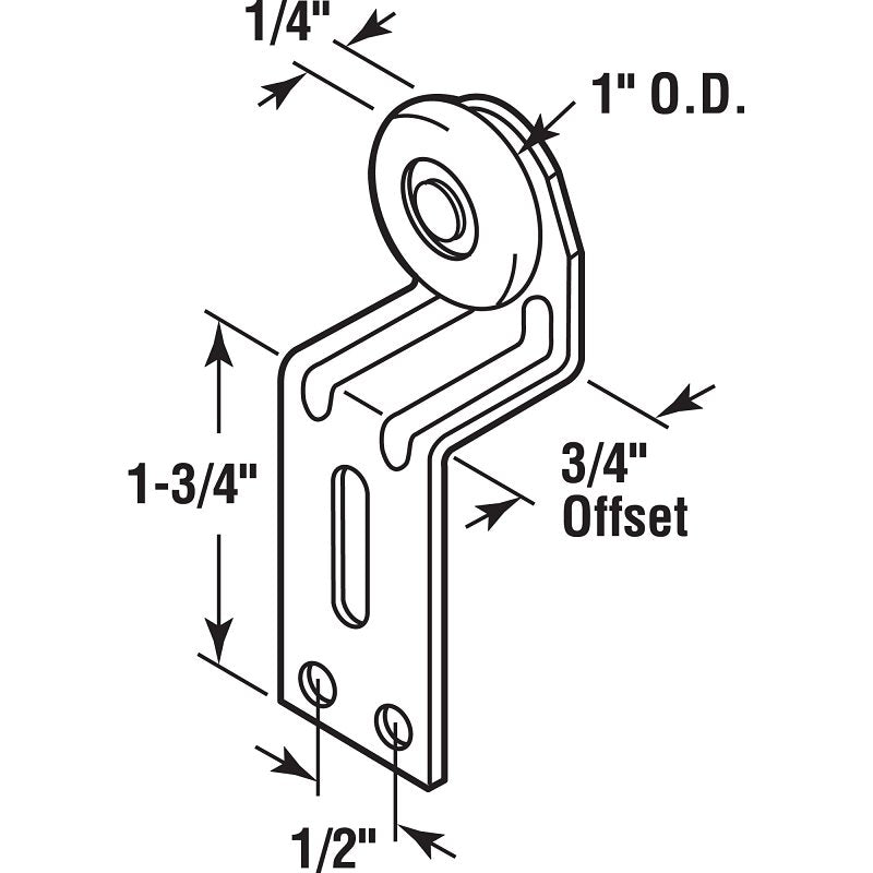 Prime-Line N 6513 Roller Assembly, 1 in Dia Roller, 1/4 in W Roller, Nylon/Steel, Silver, 1-Roller, 35 lb