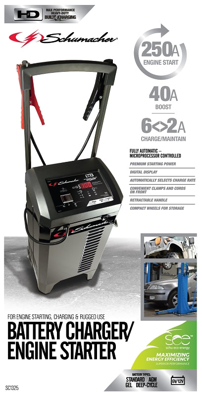 Schumacher SC1325 Battery Charger/Engine Starter, 11 A Continuous, 50 A Intermittent Input, 6/12 V Output, AGM Battery