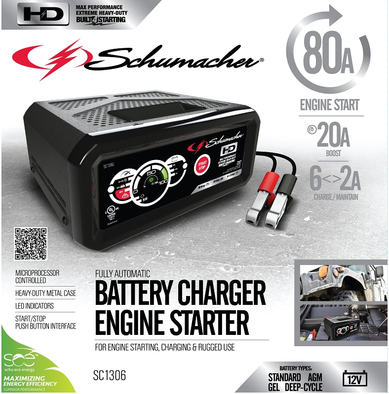 Schumacher SC1306 Battery Charger/Engine Starter, 6 A Continuous, 19.5 A Intermittent Input, 12 V Output