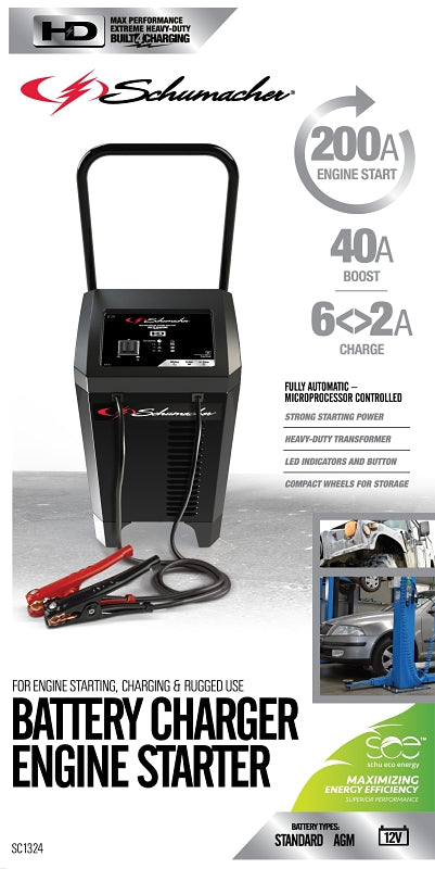 Schumacher SC1324 Battery Charger/Engine Starter, 10 A Continuous, 48 A Intermittent Input, 12 V Output, AGM Battery