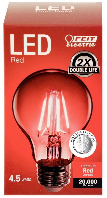 Feit Electric A19/TR/LED LED Bulb, General Purpose, A19 Lamp, E26 Lamp Base, Dimmable, Clear, Red Light