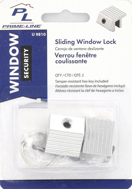 Prime-Line U 9810 Sliding Window Lock, 1-3/32 in L x 1 in W Backplate, Aluminum, Aluminum