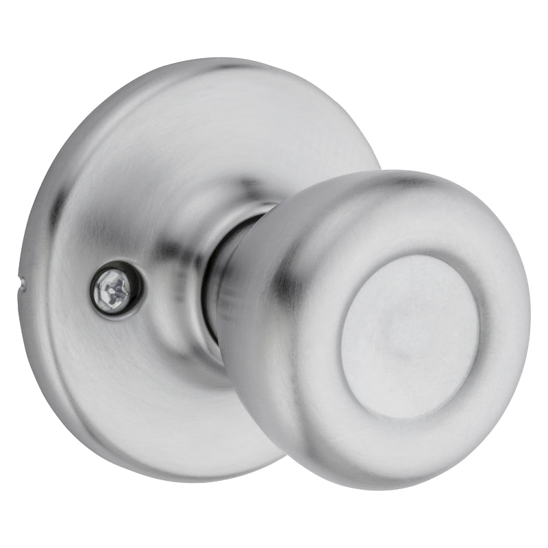 Kwikset 200T 26DALRCSV1 Passage Knob, Metal, Satin Chrome, 2-3/8 in Backset, 1-3/4 to 1-3/8 in Thick Door