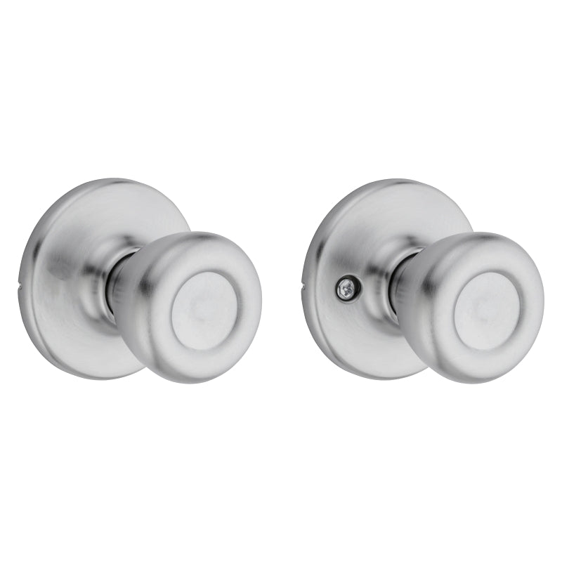 Kwikset 200T 26DALRCSV1 Passage Knob, Metal, Satin Chrome, 2-3/8 in Backset, 1-3/4 to 1-3/8 in Thick Door