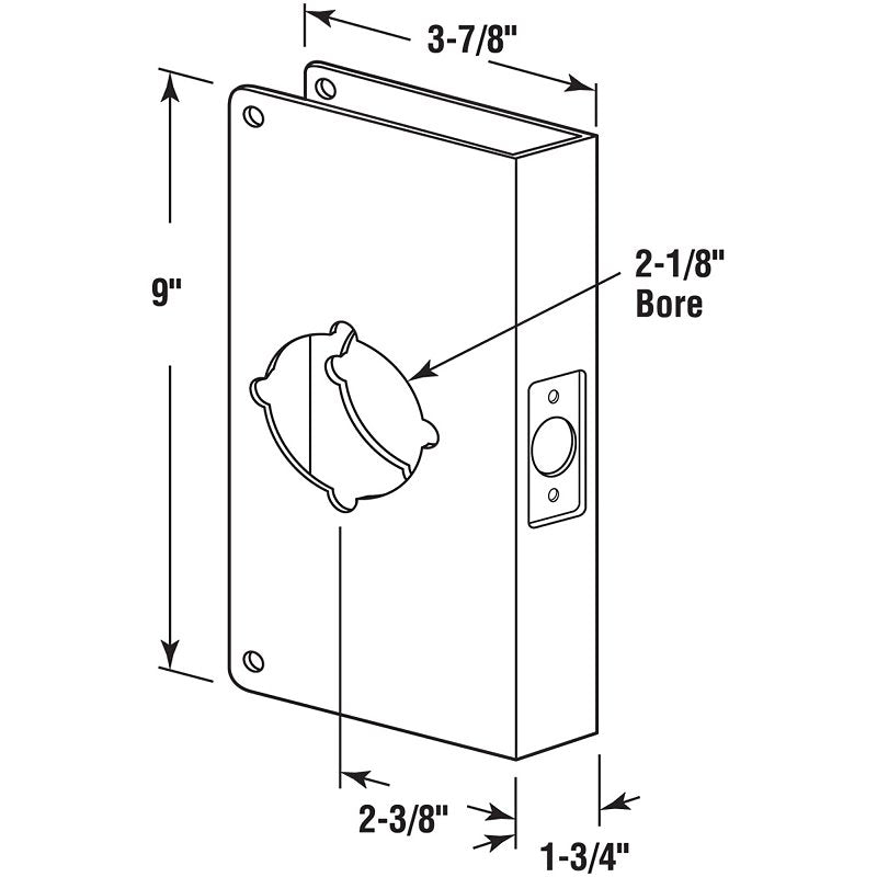 Prime-Line U 9541 Lock and Door Reinforcer, 2-3/8 in Backset, 1-3/4 in Thick Door, Brass, 9 in H, 3-7/8 in W