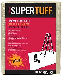 Trimaco 51123 Drop Cloth, 15 ft L, 12 ft W, 40 mil Thick, Canvas, Tan
