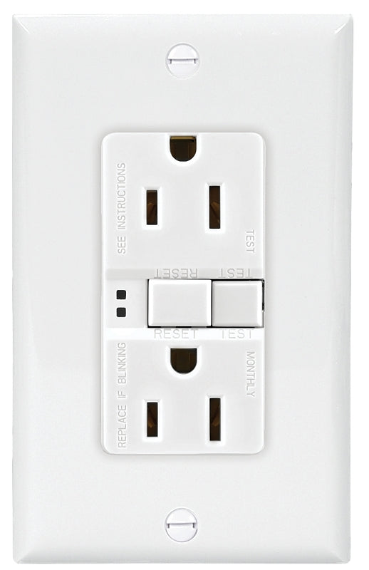 Eaton Wiring Devices SGF15W-SP GFCI Duplex Receptacle, Polypropylene, White, 2-Pole, 15 A, 125 V, Back, Side Wiring