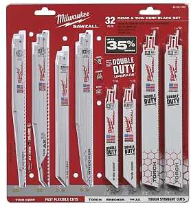 Milwaukee SAWZALL 49-22-1132 Blade Set, 32-Piece, Thin Kerf, Bi-Metal, White