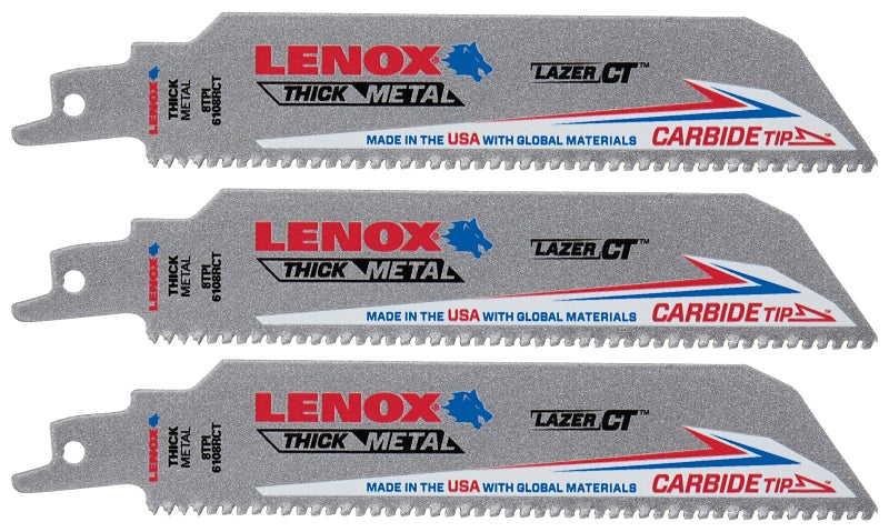 Lenox 2058828 Series Reciprocating Saw Blade, Applicable Materials: Cast Iron, Stainless Steel, 1 in W, 6 in L, 8 TPI