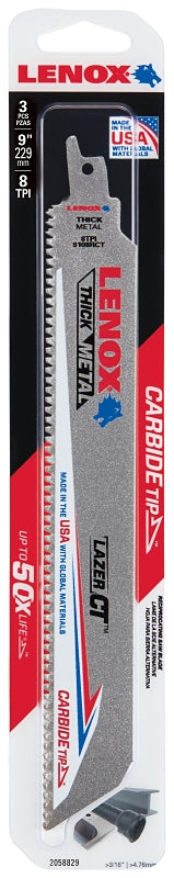 Lenox 2058829 Reciprocating Saw Blade, Applicable Materials: Cast Iron, Stainless Steel, 1 in W, 9 in L