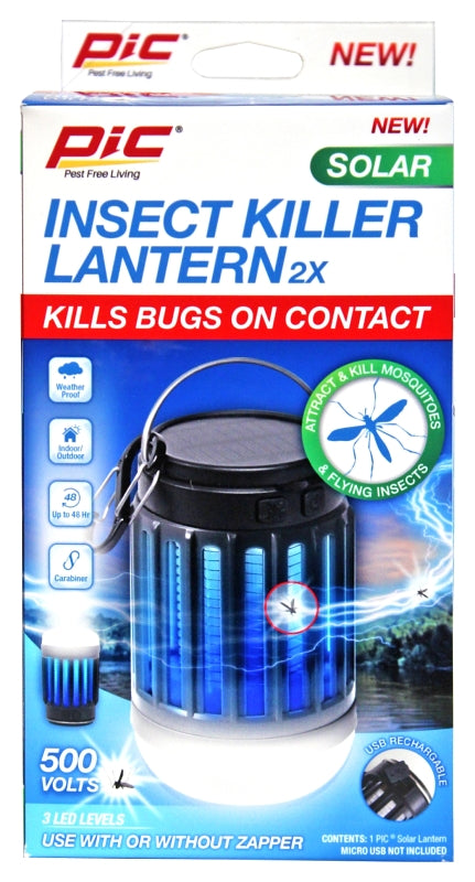 PIC SOLAR-PLZ 2-in-1 Insect Killer Lantern, Solar Battery