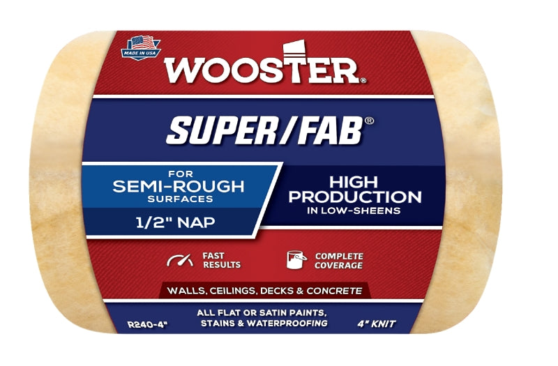 Wooster Super/Fab R240-4 Roller Cover, 1/2 in Thick Nap, 4 in L, Fabric Cover, Golden Yellow, Pack of 12