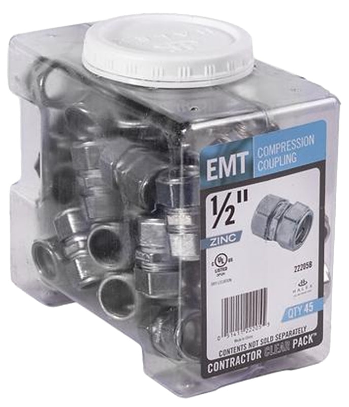 Halex 22205B EMT Coupling, 1/2 in Compression, Zinc, Gray
