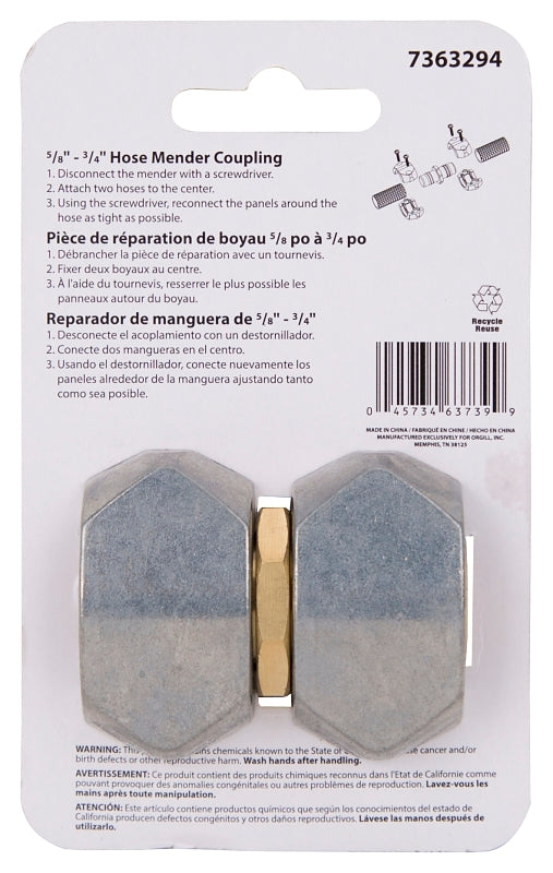 Landscapers Select GC535 Hose Mender, 5/8 to 3/4 in, Brass, Brass/Silver