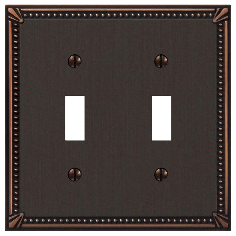 Amerelle Imperial Bead Series 74TTDB Wallplate, 4.94 in L, 4.94 in W, 2-Gang, Metal, Aged Bronze, Pack of 3