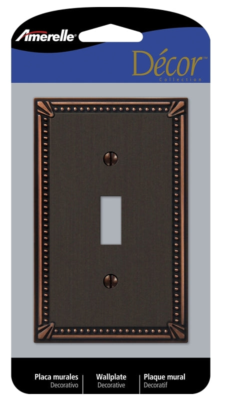 Amerelle Imperial Bead Series 74TDB Wallplate, 4.94 in L, 3 in W, 1-Gang, Metal, Aged Bronze, Pack of 4