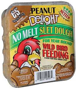 C&S No Melt Suet Dough Delights Series CS12507 Corn Bird Suet, 11.75 oz, Peanut, Pack of 12