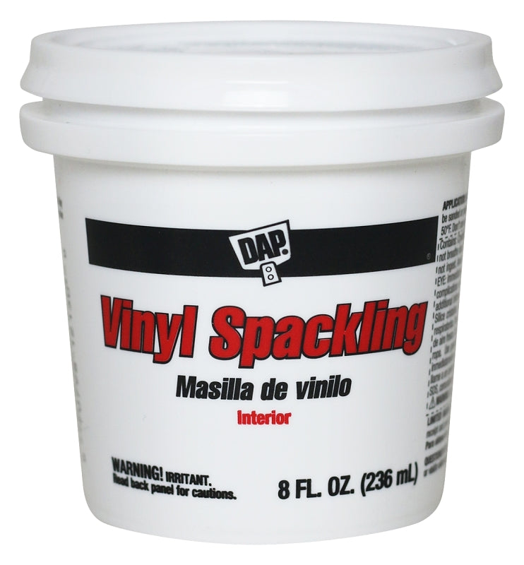 DAP 12130 Vinyl Spackling, Latex, Oil Base, White, 0.5 pt Tub