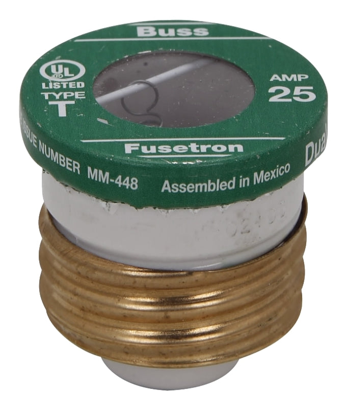 Bussmann BP/T-25 Plug Fuse, 20 A, 125 V, 10 kA Interrupt, Time Delay Fuse, Plastic Body