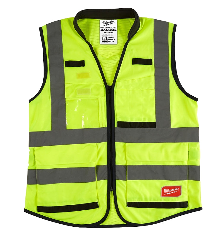 Milwaukee 48-73-5043 Safety Vest, 2XL/3XL, Men's, Fits to Chest Size: 46 to 50 in, Polyester, High-Visibility Yellow