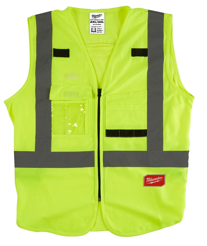 Milwaukee 48-73-5023 Safety Vest, 2XL/3XL, Men's, Fits to Chest Size: 46 to 50 in, Polyester, High-Visibility Yellow