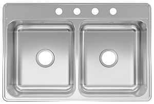 Kindred CDLA3322-7-4N Kitchen Sink, 15 in W Bowl, 7 in D Bowl, 17 in H Bowl, 4-Faucet Hole, 33 in OAW, 22 in OAH