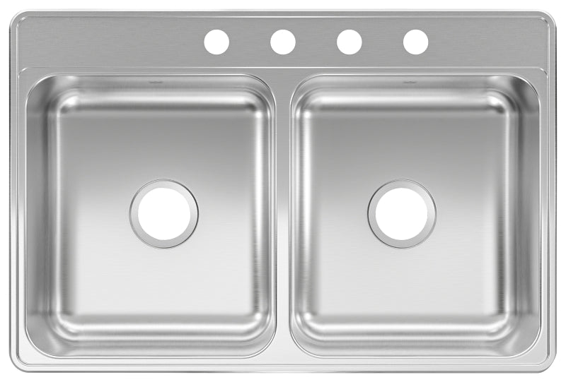 Kindred CDLA3322-6-4N Two Bowl Kitchen Sink, 4-Faucet Hole, 33 in OAW, 22 in OAD, Stainless Steel, Top Mounting