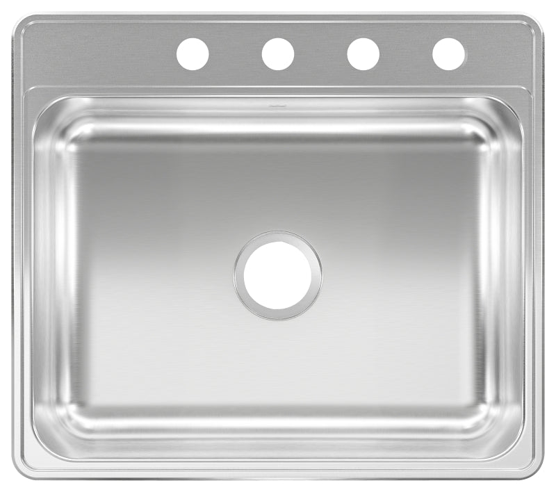 Kindred CSLA2522-6-4N Sink, 4-Faucet Hole, 25 in OAW, 22 in OAH, Stainless Steel, Drop-In Mounting, 1-Bowl