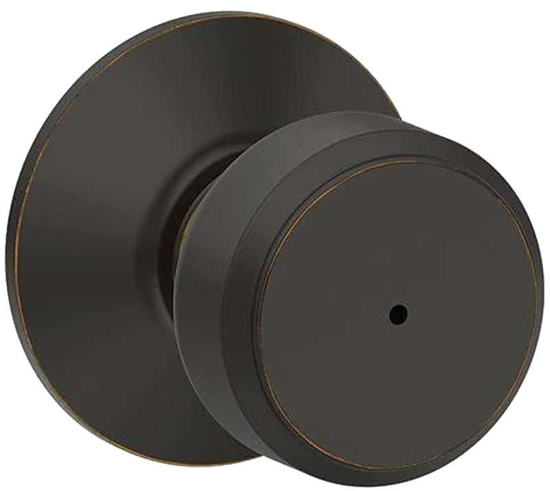 Schlage F Series F40 V BWE 716 Privacy Lockset, Round Design, Knob Handle, Aged Bronze, Metal, ADA Compliant