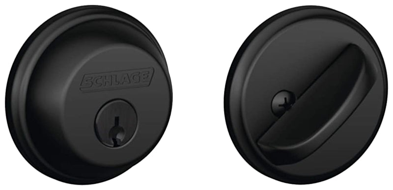 Schlage B Series B60NV622 Deadbolt, 1 Grade, Metal, Matte Black, 2-3/8 to 2-3/4 in Backset, C, SC1 Keyway