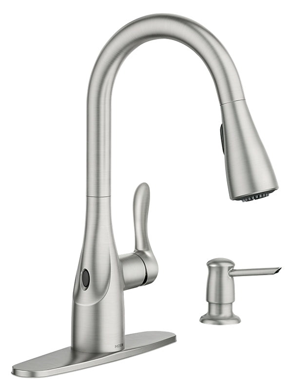 Moen Arlo Series 87087EWSRS Pull-Down Kitchen Faucet, 1.5 gpm, 1-Handle, Metal, Stainless Steel, Deck Mounting