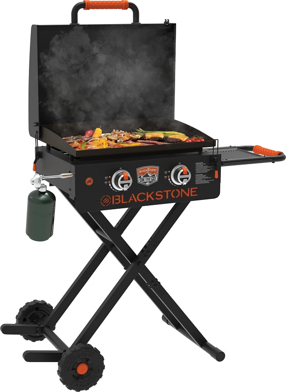 Blackstone 1935 On The Go Scissor Leg Griddle with Hood, 24,000 Btu/hr BTU, Liquid Propane, 2-Burner, Steel Body, Black