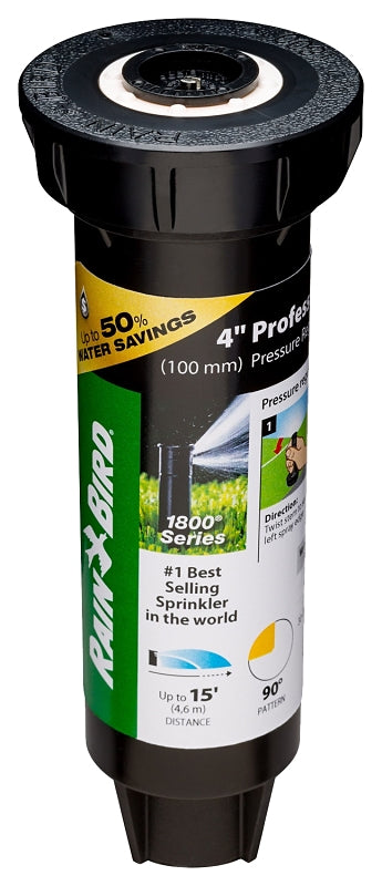 Rain Bird 1804QDSP25 Pressure Regulated Pop-Up Sprinkler, Part-Circle, 0.92 gpm, 1/2 in Connection, FNPT, 4 in H Pop-Up