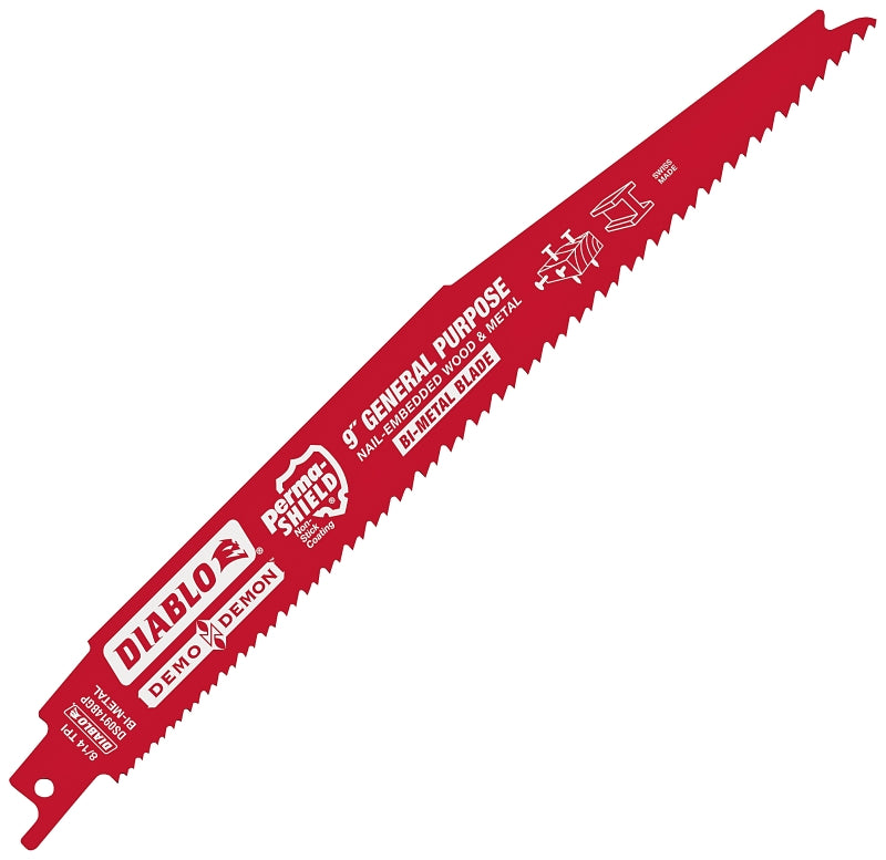 Diablo DS0914BGP5 Reciprocating Saw Blade, 1 in W, 9 in L, 8/14 TPI, Bi-Metal Cutting Edge
