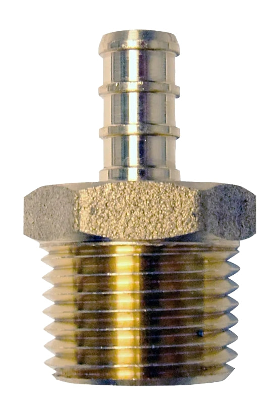 Apollo APXMA3812 Pipe Adapter, 3/8 x 1/2 in, Barb x MPT, PEX-B, Brass, 200 psi Pressure