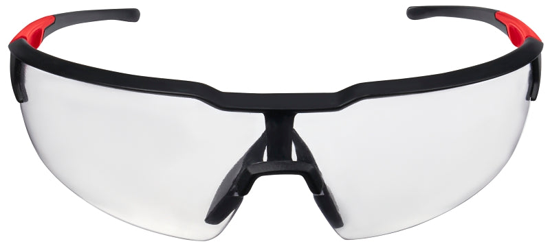 Milwaukee 48-73-2010 Safety Glasses, Unisex, Scratch-Resistant Lens, Polycarbonate Lens, Plastic Frame, Black/Red Frame
